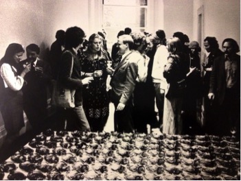 8 ‘Tiffin’ 12-2pm for Reclining Drunk by Gilbert & George at Nigel Greenwood Inc Ltd, July 17, 1973. Photograph courtesy of © The Nigel Greenwood Gallery Archive, Tate Archive, London.